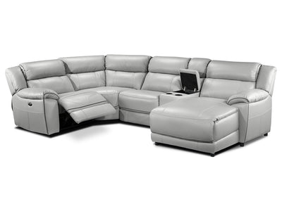 Holton Leather 5-Piece Sectional with Right-Facing Chaise - Grey