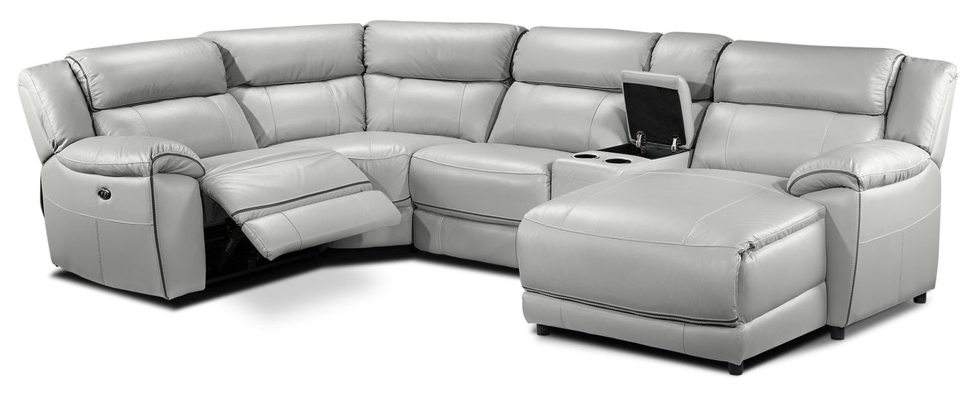 Holton Leather 5-Piece Sectional with Right-Facing Chaise - Grey