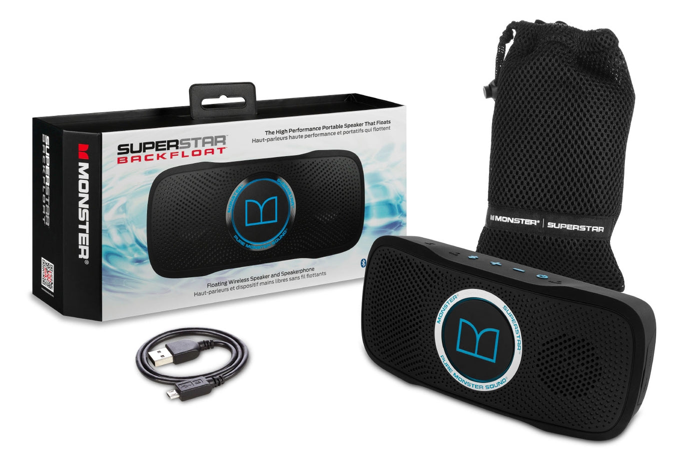 Monster SuperStar BackFloat Bluetooth Speaker - Black with Neon Blue