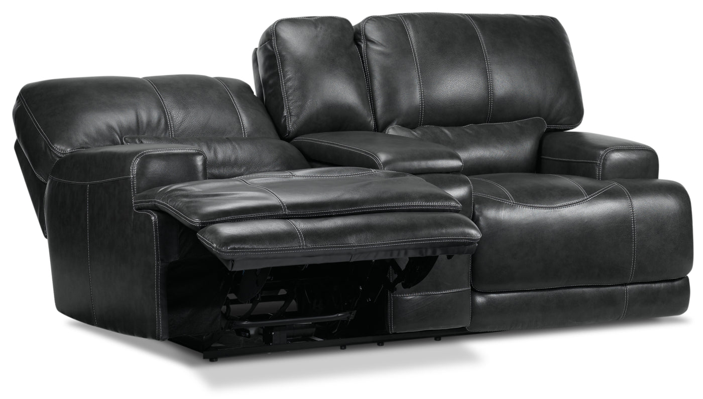 Dearborn Leather Power Reclining Loveseat with Console - Charcoal