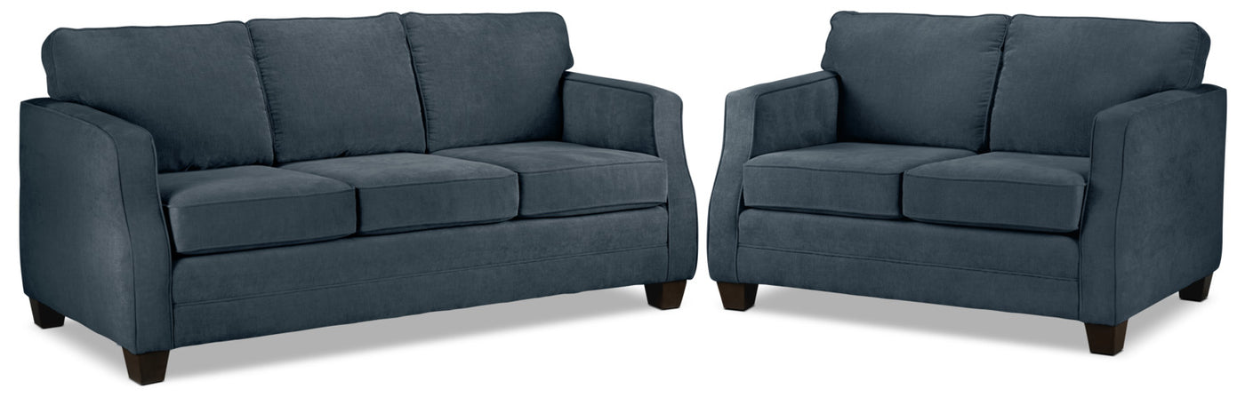 Agnes Sofa and Loveseat Set - Blue