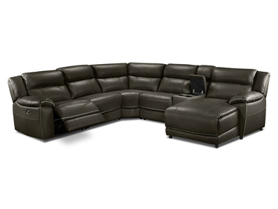 Holton Leather 6-Piece Sectional with Right-Facing Chaise - Charcoal Grey