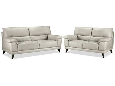 Braylon Leather Sofa and Loveseat Set - Silver Grey