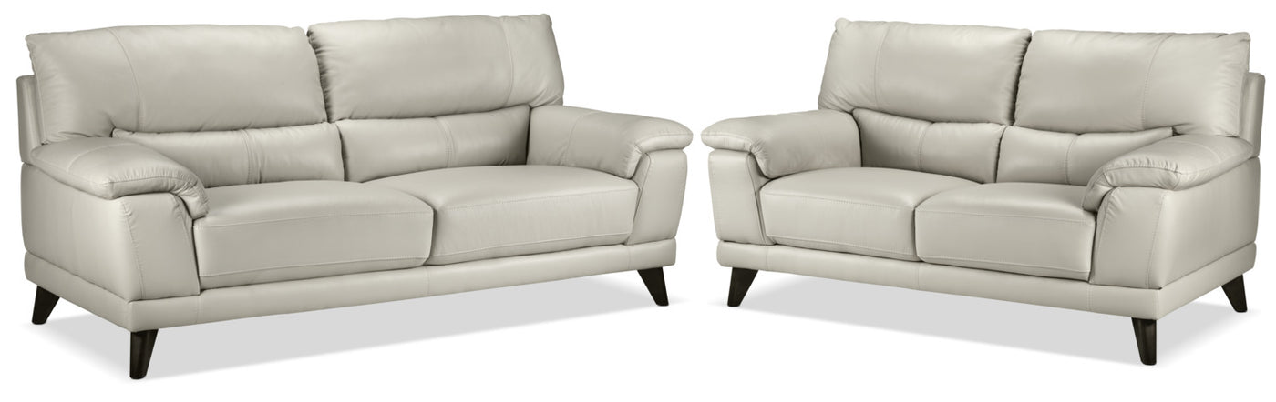 Braylon Leather Sofa and Loveseat Set - Silver Grey