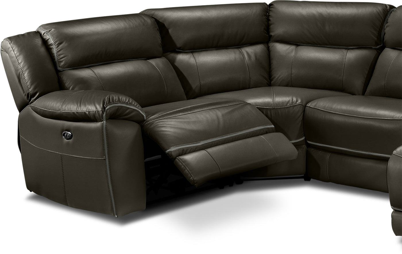 Holton Leather 5-Piece Sectional with Right-Facing Chaise - Charcoal Grey