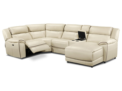 Holton Leather 5-Piece Sectional with Right-Facing Chaise - Pebble