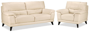 Braylon Leather Sofa and Chair Set - Bisque