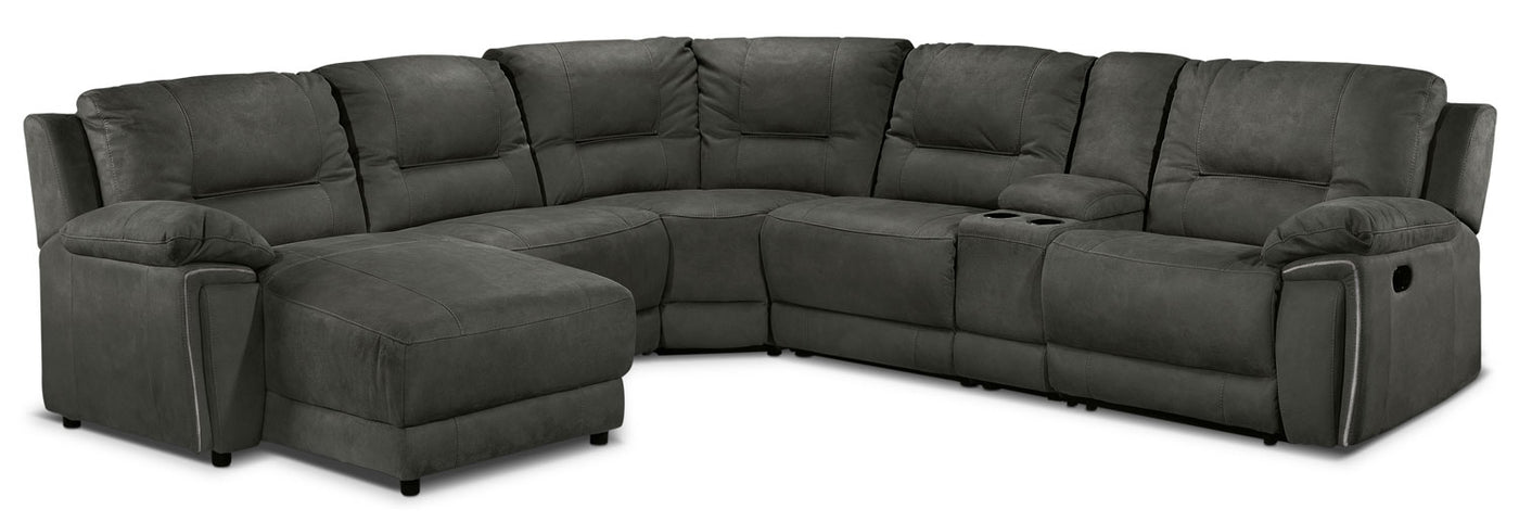 Pasadena 6-Piece Reclining Sectional with Left-Facing Chaise - Dark Grey