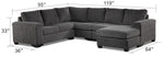 Danielle 3-Piece Sectional with Right-Facing Corner Wedge - Grey