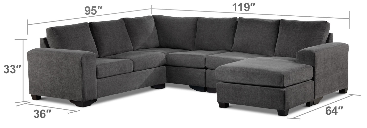 Danielle 3-Piece Sectional with Right-Facing Corner Wedge - Grey